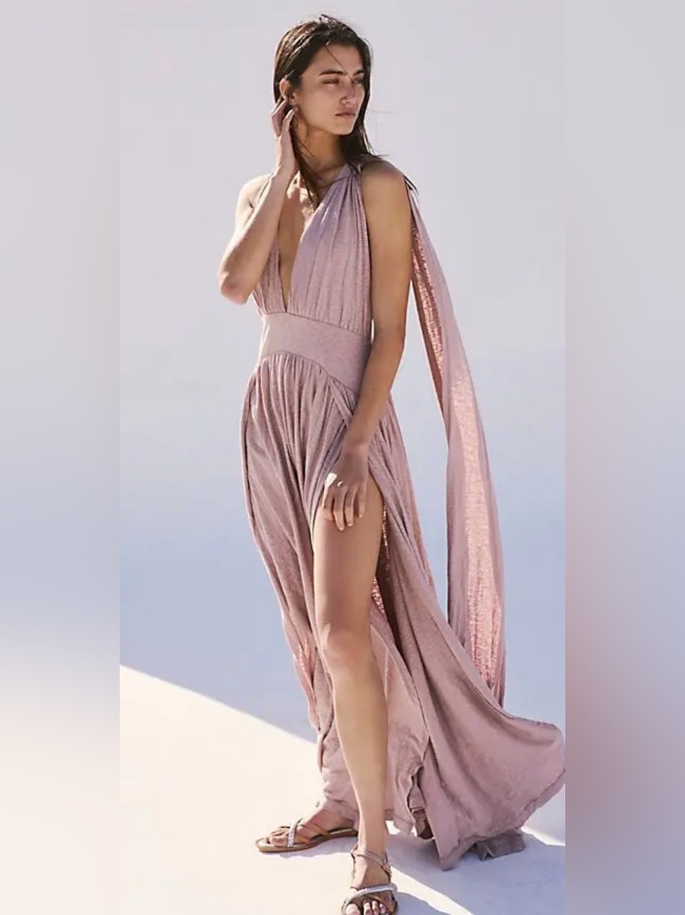 Free People Beach Selena Mauve Dusty Rose Resortwear Bohemian Maxi Dress Medium